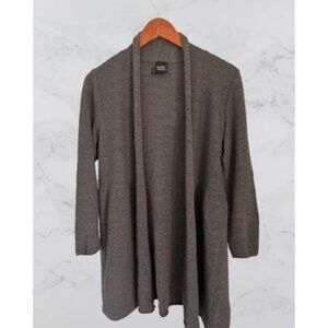 Eileen Fisher 100% Wool Knit Cardigan High-Low Brown Open Front Size Small
